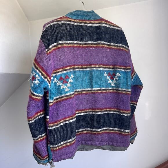 Vintage striped wool pullover hippie baja pullover sweater shacket southwestern - Picture 2 of 11